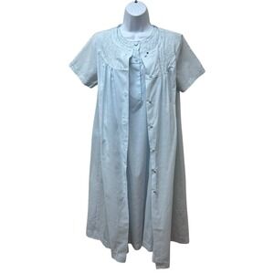 Vintage Blue Short Peignoir Set Lightweight Nightgown & Robe Size L